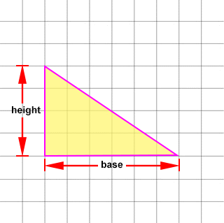A drawing showing showing a right triangle with its height and base measurements with arrows.
